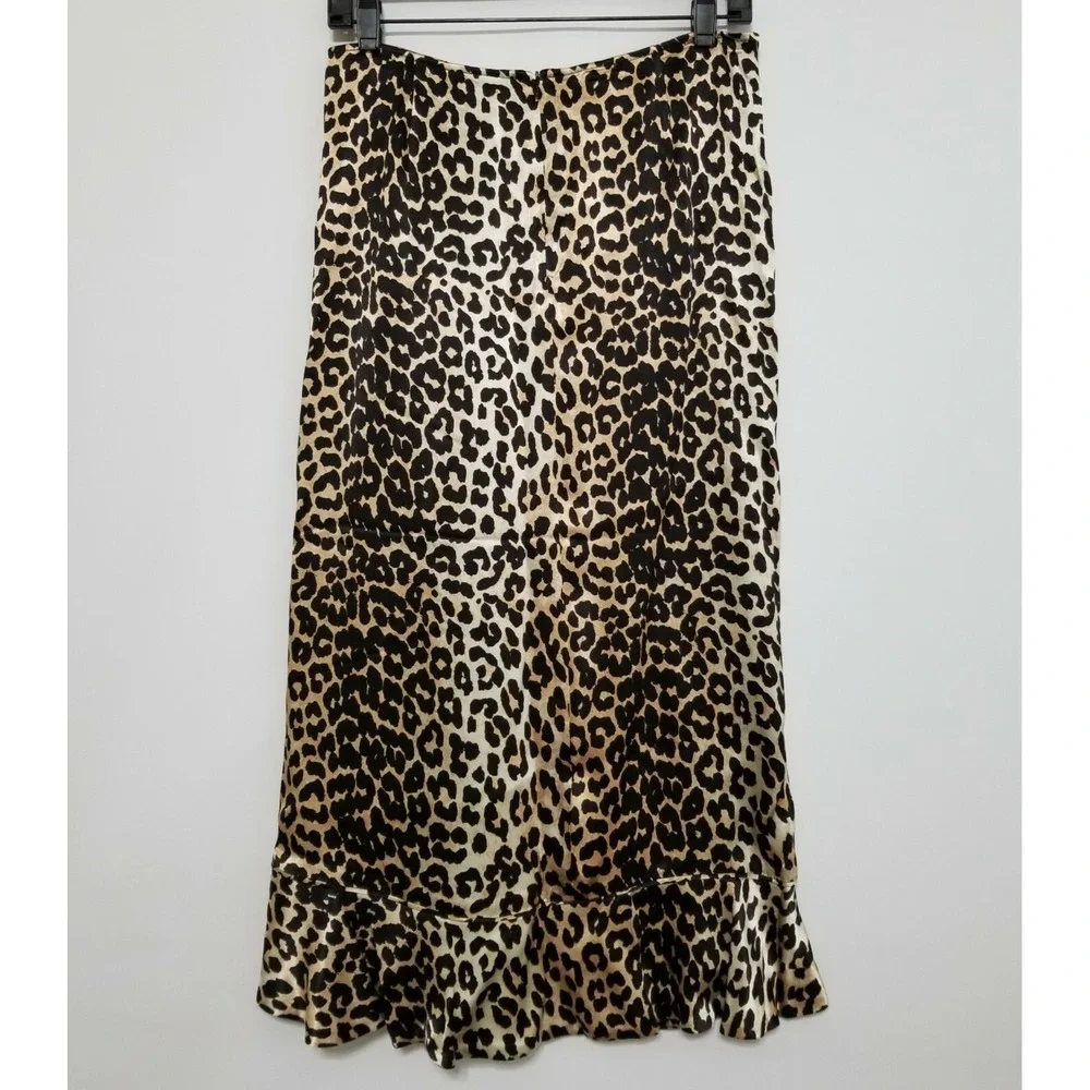 NWT GANNI‎ Leopard Print Satin Midi Skirt Size EU 40/ US 8 $295